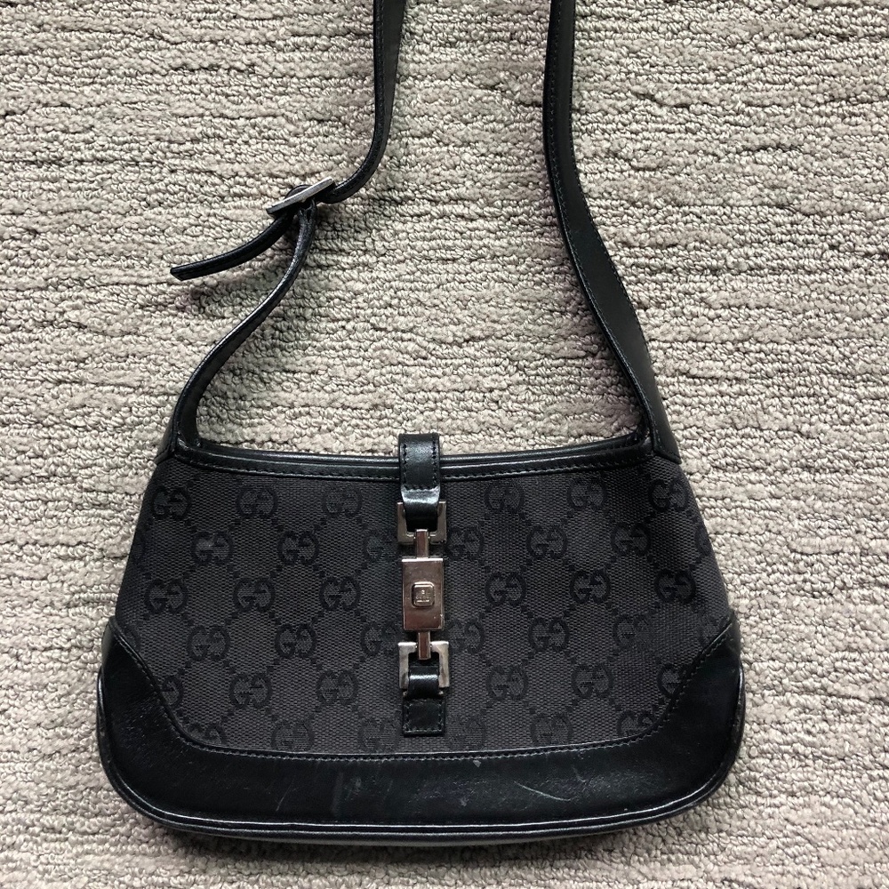 Gucci Hobo Jackie Black Canvas and Leather Bag